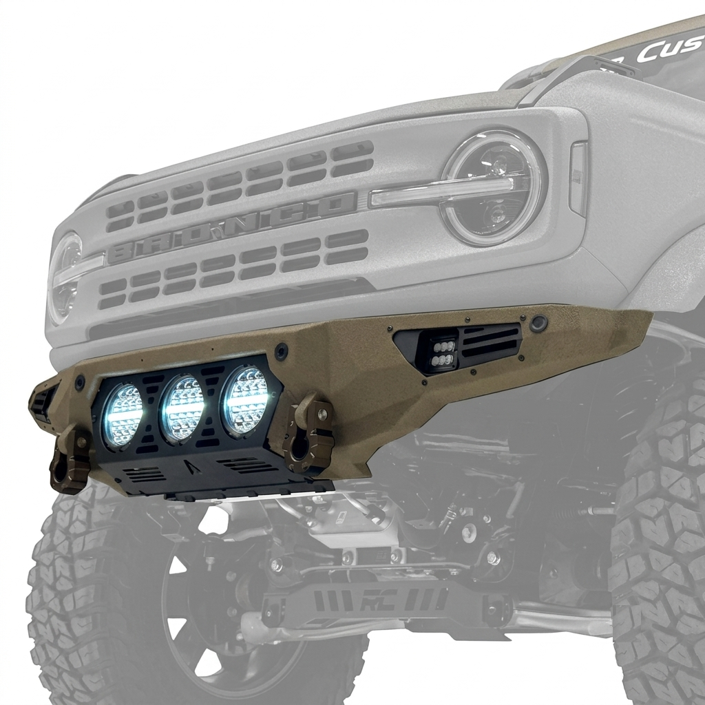 Ford Bronco Baja Steel Bumper with lights highlighted
